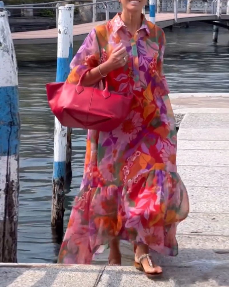 Tasia floral maxi dress with lantern sleeves and flowing shift silhouette