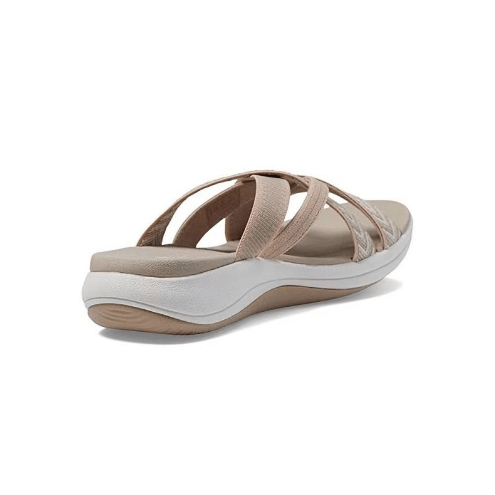 Harmony Walk orthopedic comfort sandals shown in black, beige, and light blue