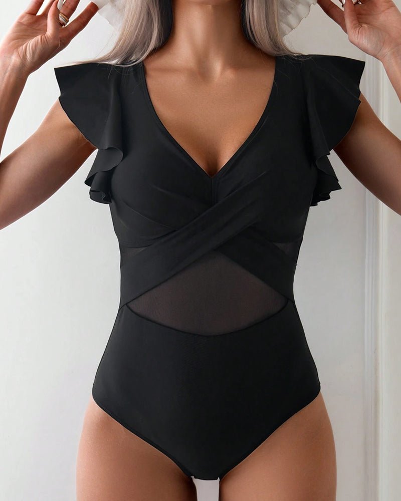 Juliet black ruffled one-piece swimsuit with a flattering feminine silhouette