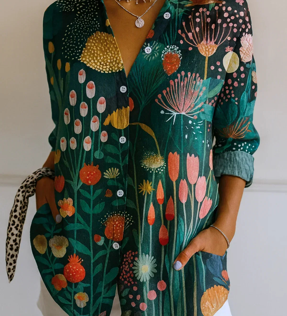 Astra colourful patterned blouse with a relaxed, flattering drape