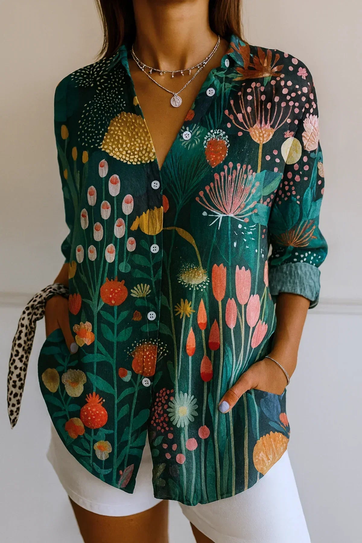 Astra colourful patterned blouse with a relaxed, flattering drape