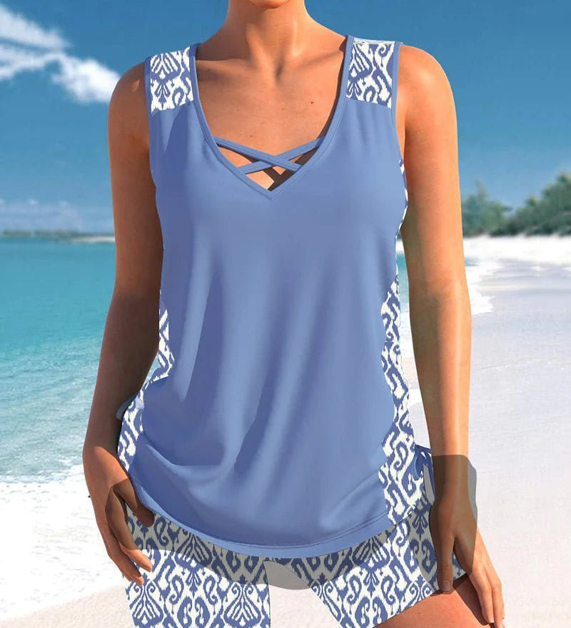 Azari two-piece swim tankini with flattering tummy coverage, shown in a range of colours