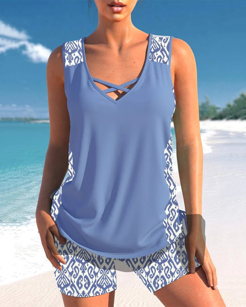 Azari two-piece swim tankini with flattering tummy coverage, shown in a range of colours