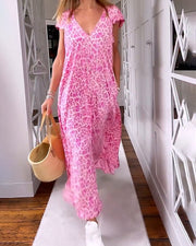 Glaiza V-neck maxi dress with a flowing floor-length silhouette