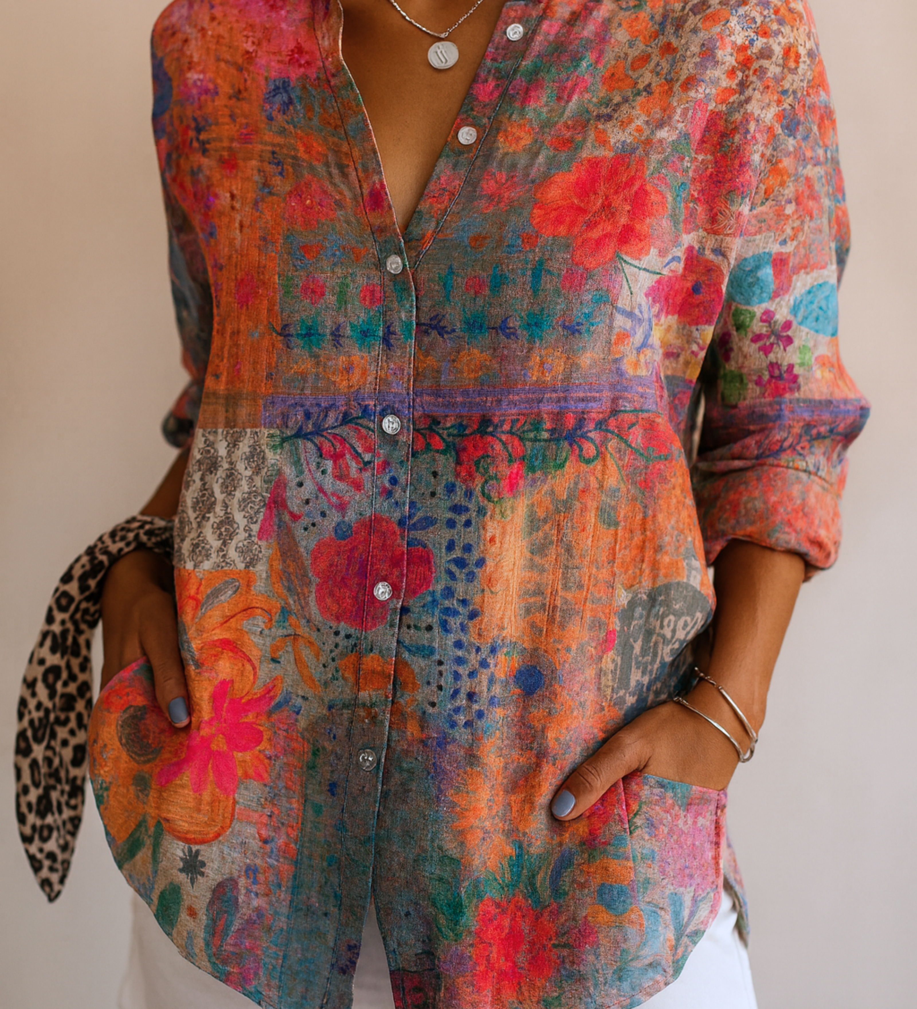 Astra colourful patterned blouse with a relaxed, flattering drape