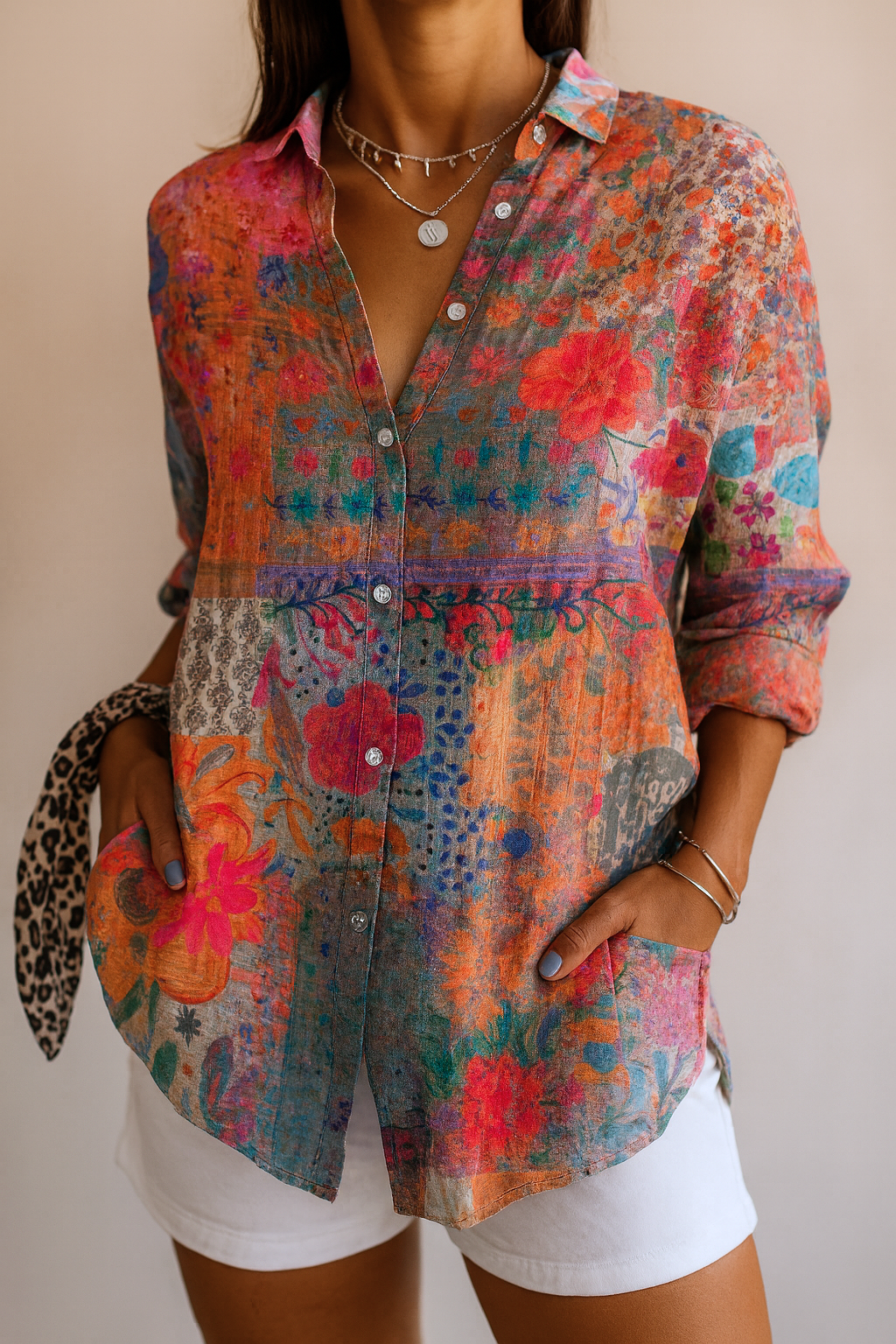Astra colourful patterned blouse with a relaxed, flattering drape