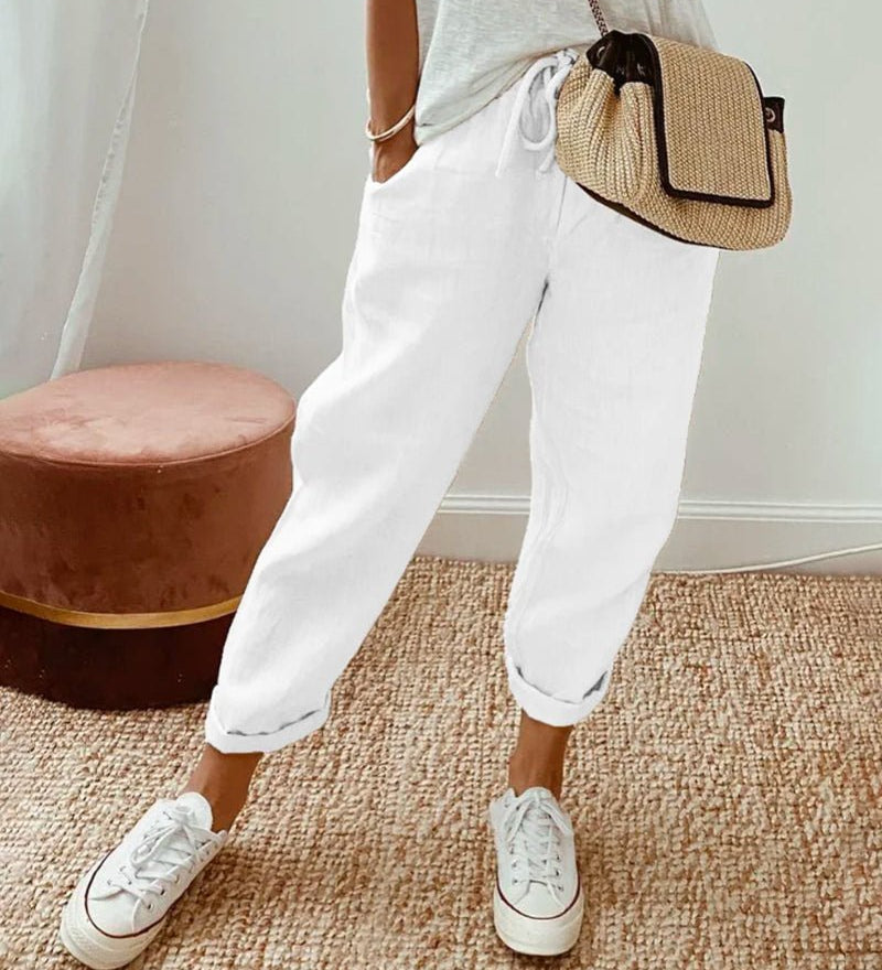 Adria casual retro pleated pants with drawstring waist and relaxed straight-leg fit