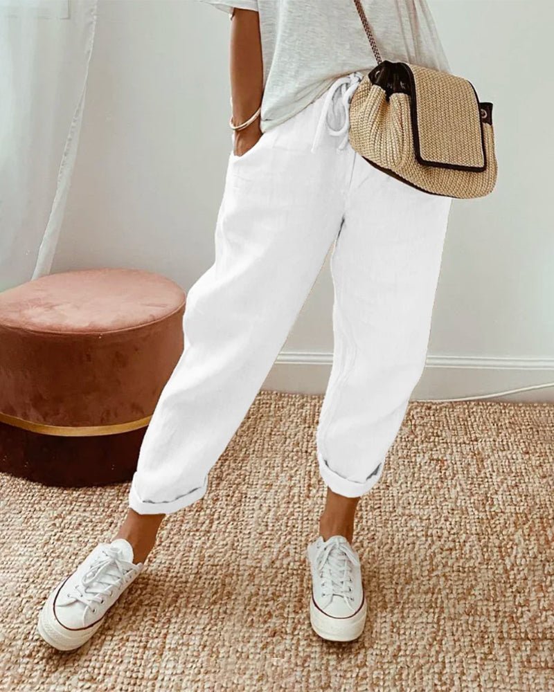 Adria casual retro pleated pants with drawstring waist and relaxed straight-leg fit
