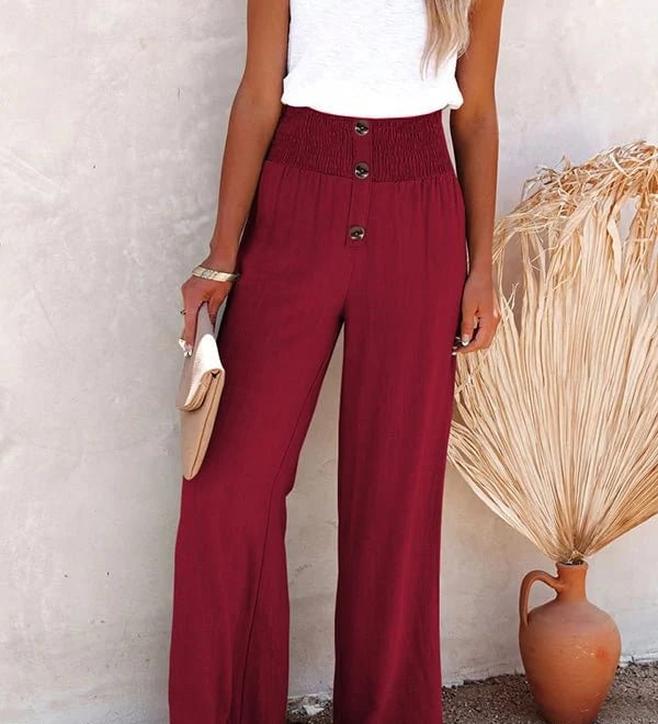 Ammora breezy high-waist pants with smocked waistband and relaxed flowy fit