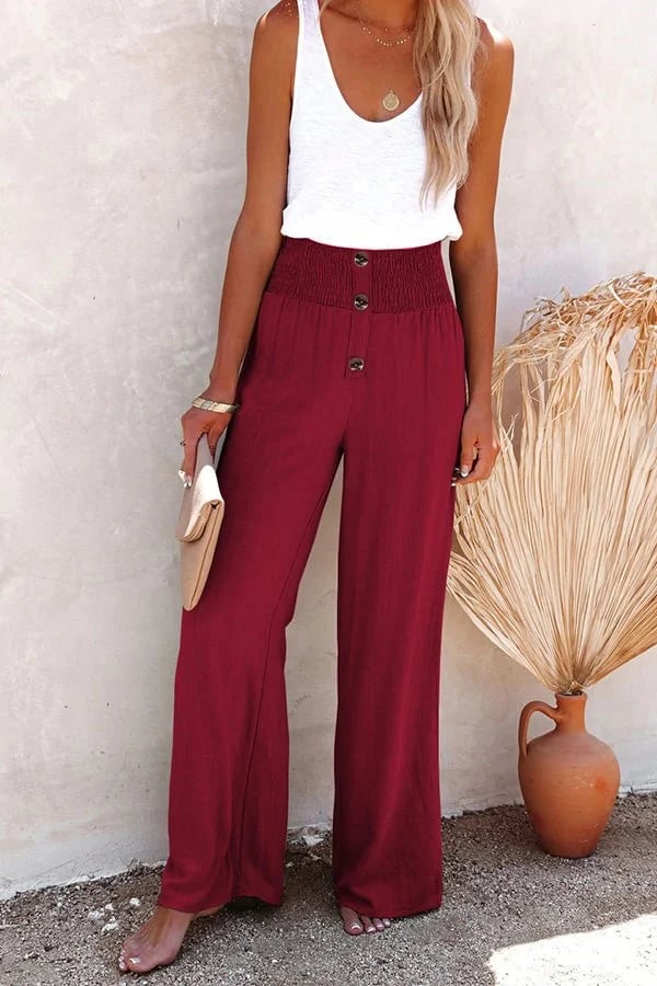 Ammora breezy high-waist pants with smocked waistband and relaxed flowy fit