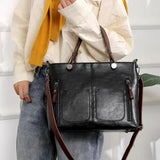 Dusk Serenity premium PU leather shoulder bag shown in brown, black and grey