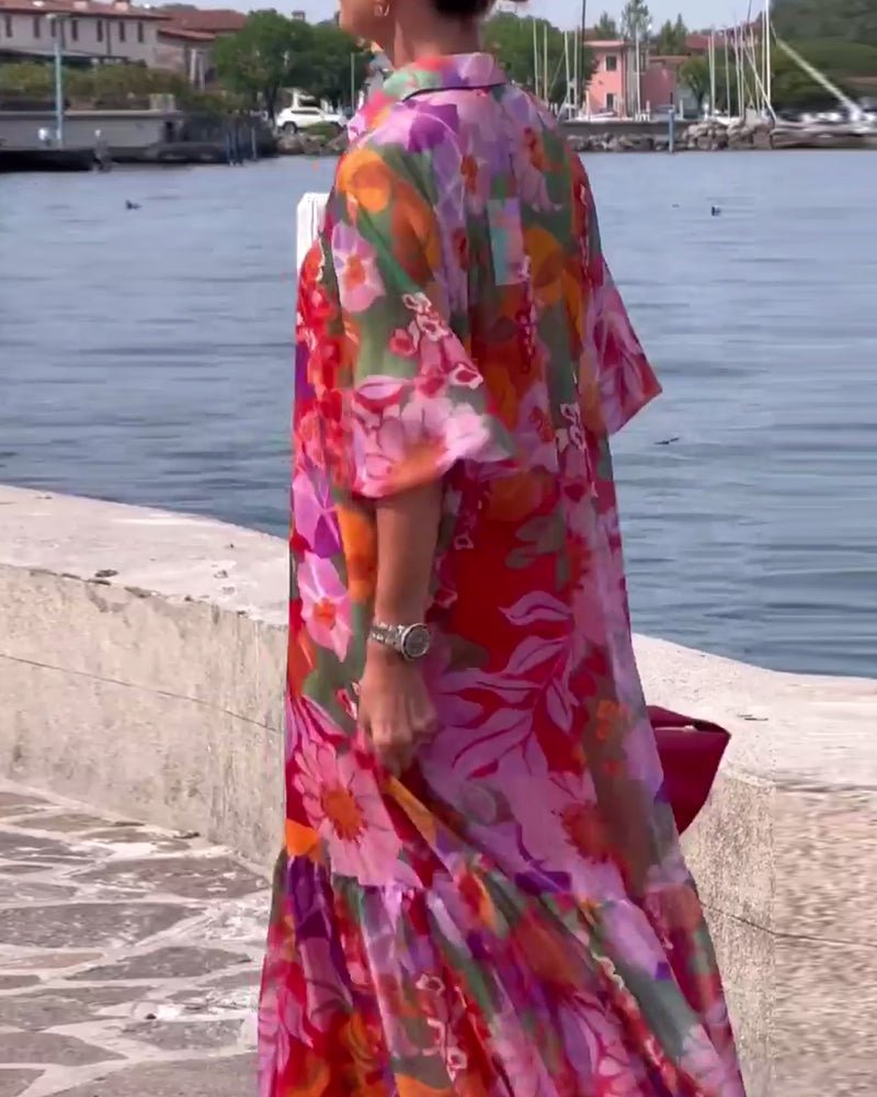 Tasia floral maxi dress with lantern sleeves and flowing shift silhouette