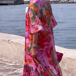 Tasia floral maxi dress with lantern sleeves and flowing shift silhouette