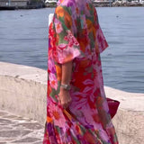 Tasia floral maxi dress with lantern sleeves and flowing shift silhouette