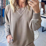 Flor ribbed pocket sweater with relaxed fit shown in a neutral tone
