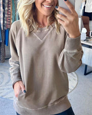Flor ribbed pocket sweater with relaxed fit shown in a neutral tone