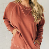 Flor ribbed pocket sweater with relaxed fit shown in a neutral tone