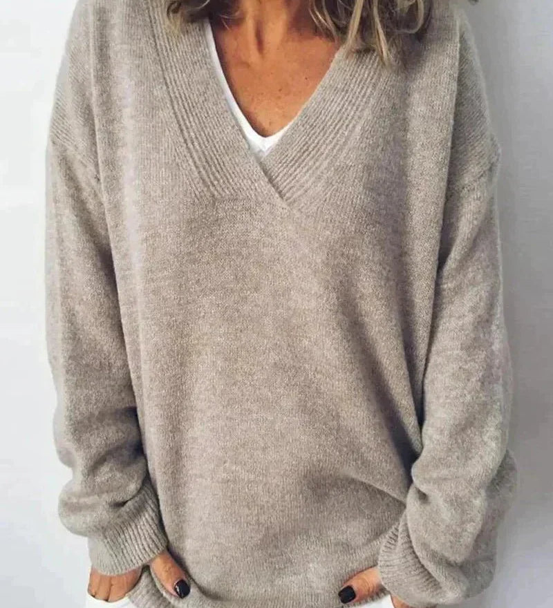 Delilah Haven knit sweater in a soft neutral tone, styled for cool-weather wear