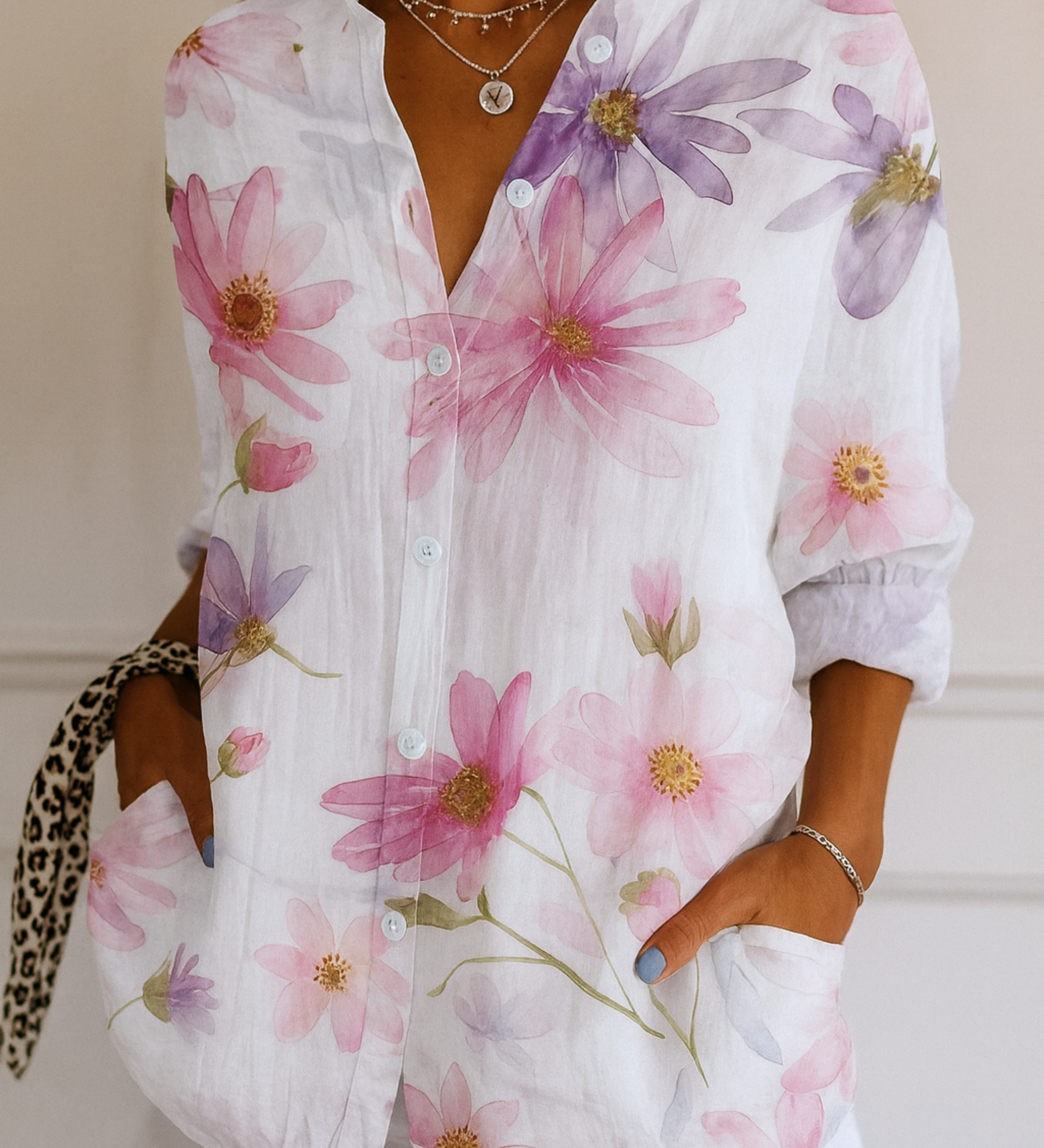Astra colourful patterned blouse with a relaxed, flattering drape