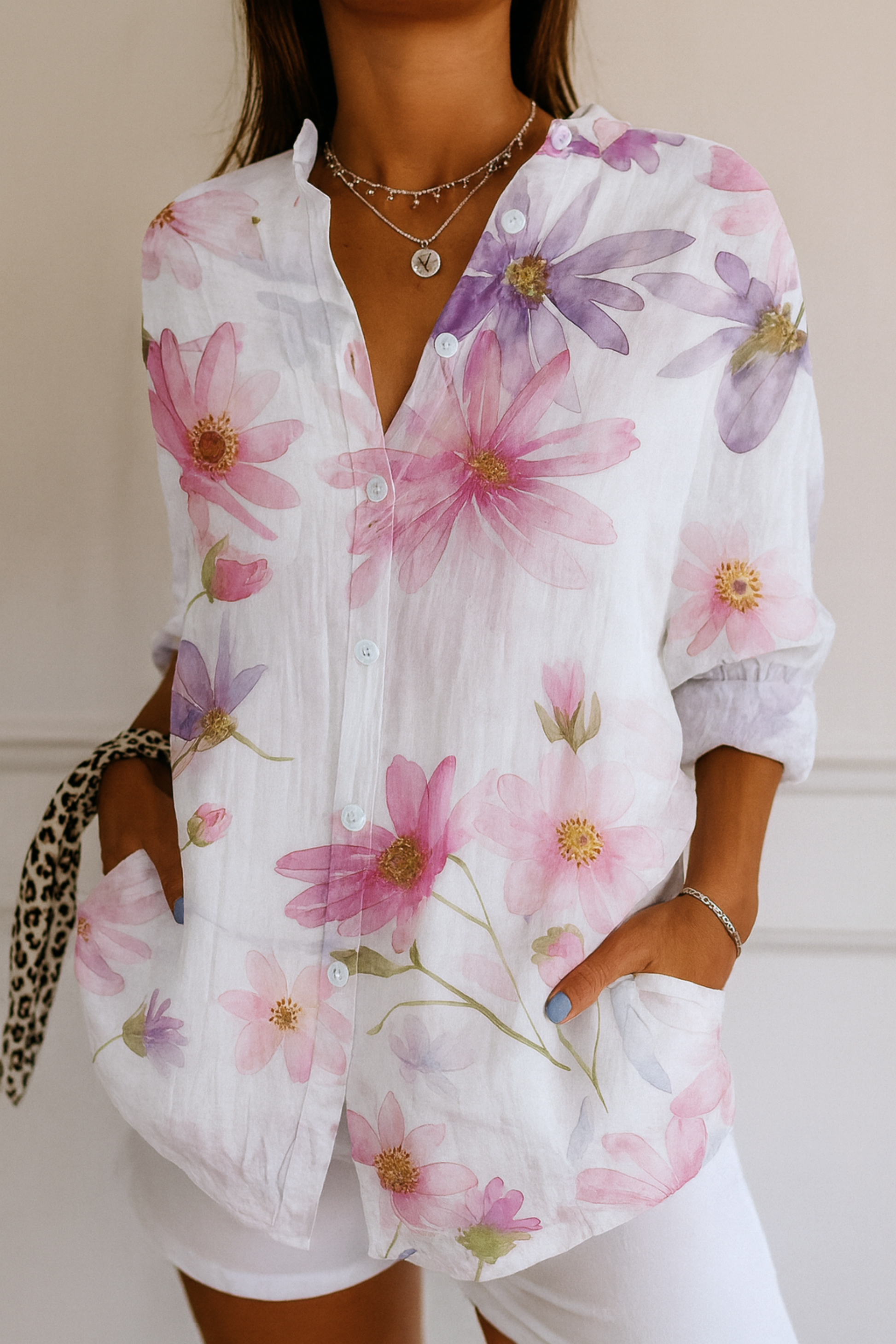 Astra colourful patterned blouse with a relaxed, flattering drape