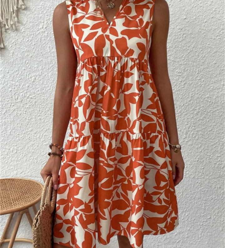 Tasha blooming floral flowy A-line summer dress in green, blue, orange and black