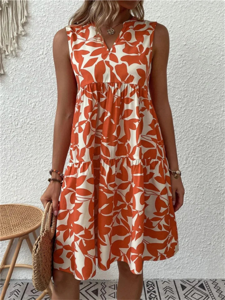 Tasha blooming floral flowy A-line summer dress in green, blue, orange and black