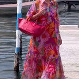 Tasia floral maxi dress with lantern sleeves and flowing shift silhouette