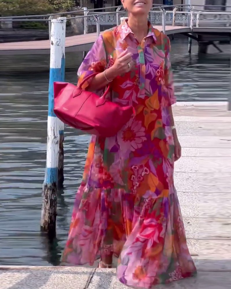 Tasia floral maxi dress with lantern sleeves and flowing shift silhouette