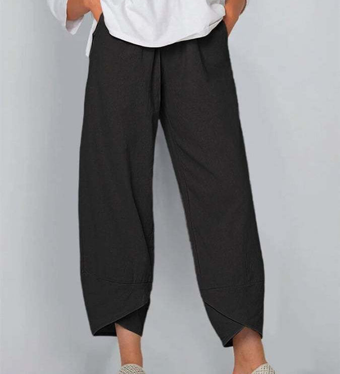 Avelina relaxed chic pants with a mid-rise waist and flowing silhouette, shown in neutral tones