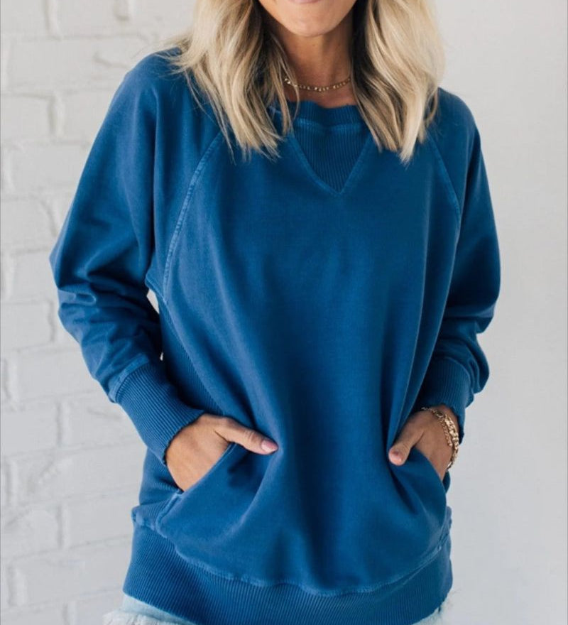 Flor ribbed pocket sweater with relaxed fit shown in a neutral tone