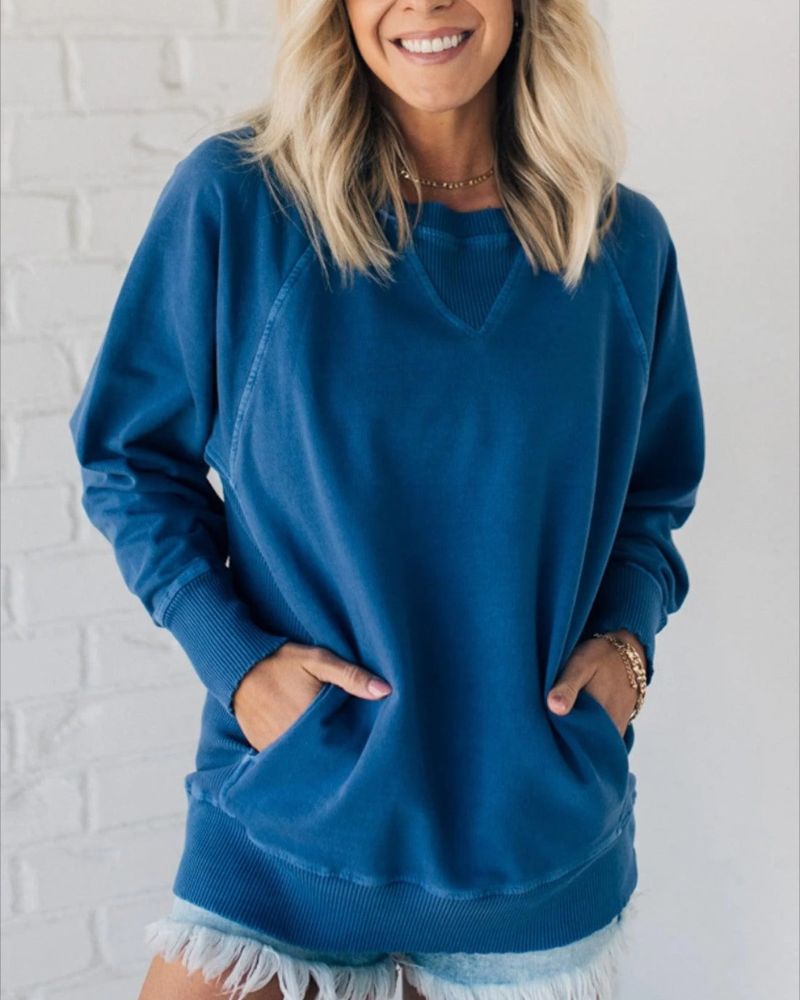 Flor ribbed pocket sweater with relaxed fit shown in a neutral tone