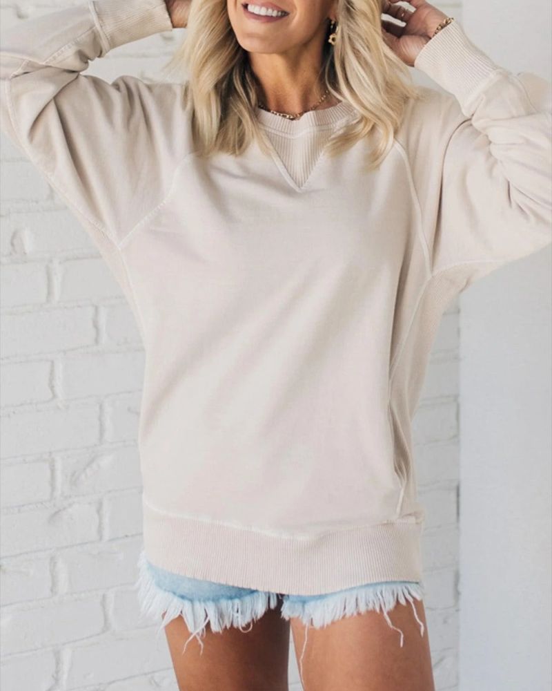 Flor ribbed pocket sweater with relaxed fit shown in a neutral tone