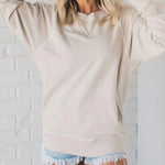 Flor ribbed pocket sweater with relaxed fit shown in a neutral tone