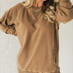 Flor ribbed pocket sweater with relaxed fit shown in a neutral tone
