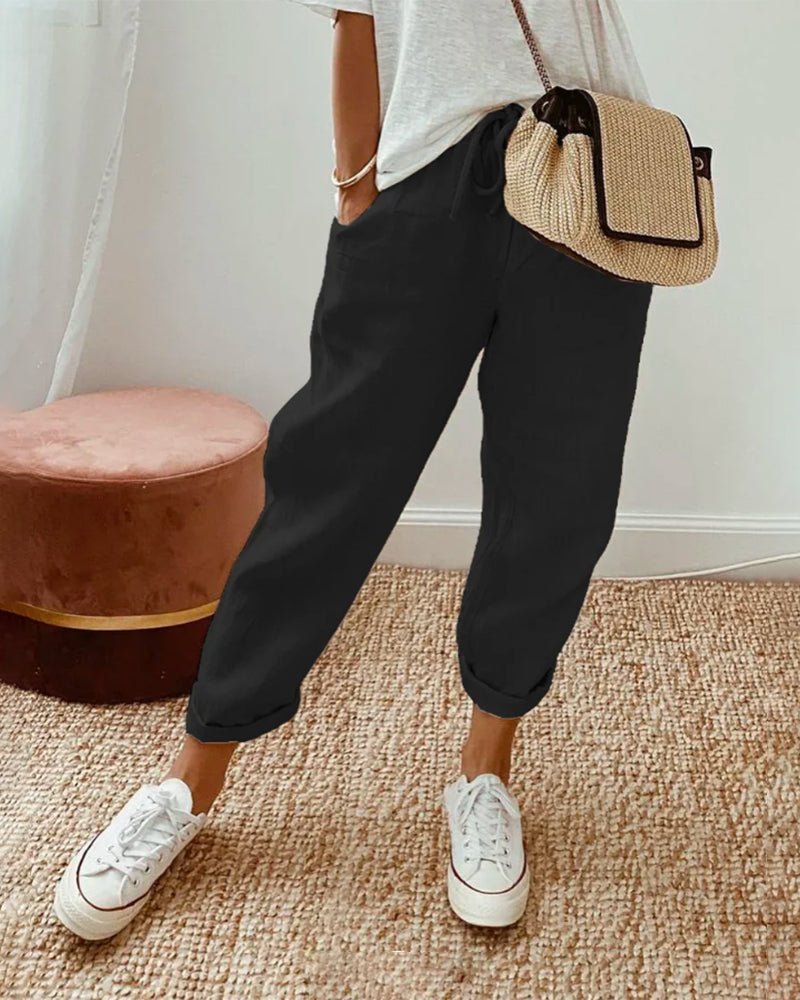 Adria casual retro pleated pants with drawstring waist and relaxed straight-leg fit