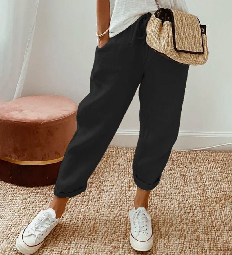 Adria casual retro pleated pants with drawstring waist and relaxed straight-leg fit