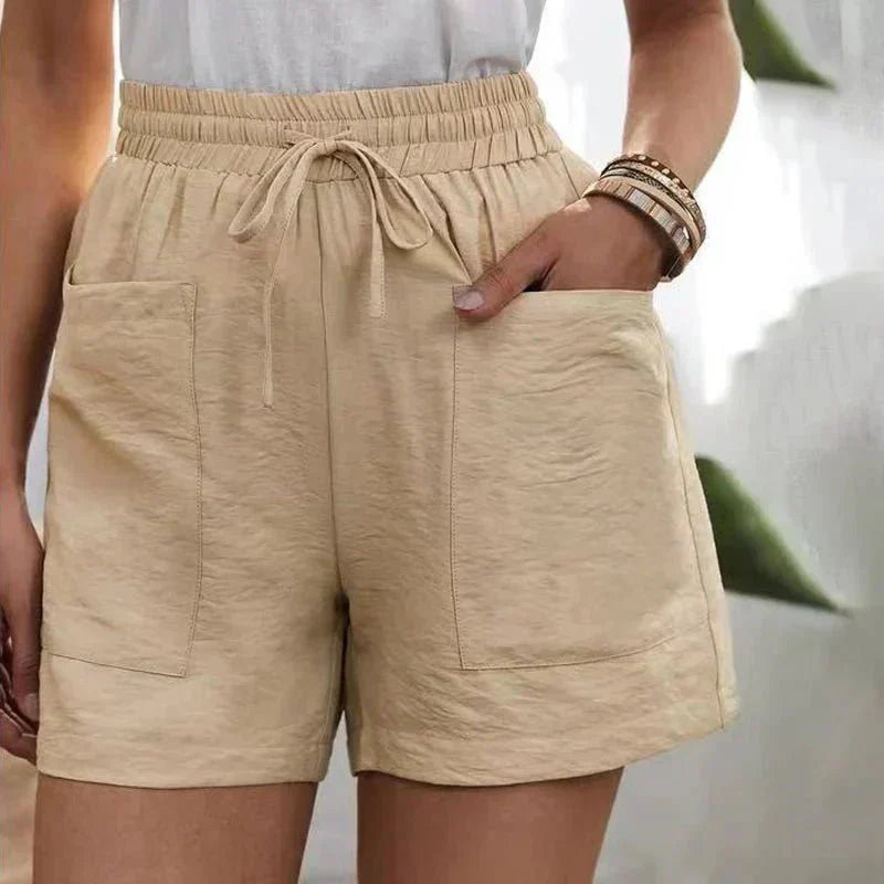 Alani effortless linen blend shorts with elastic waistband and side pockets