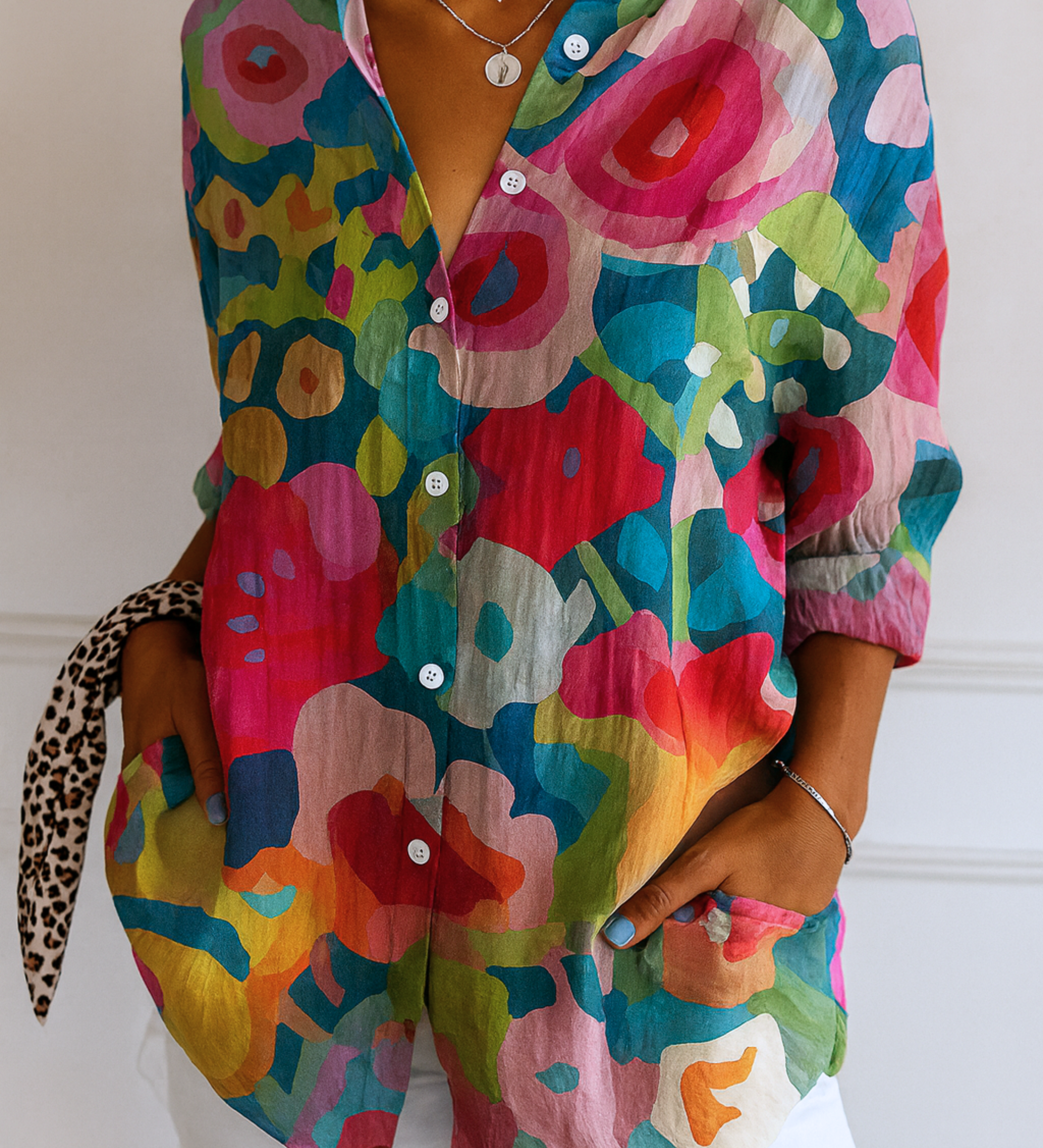 Astra colourful patterned blouse with a relaxed, flattering drape