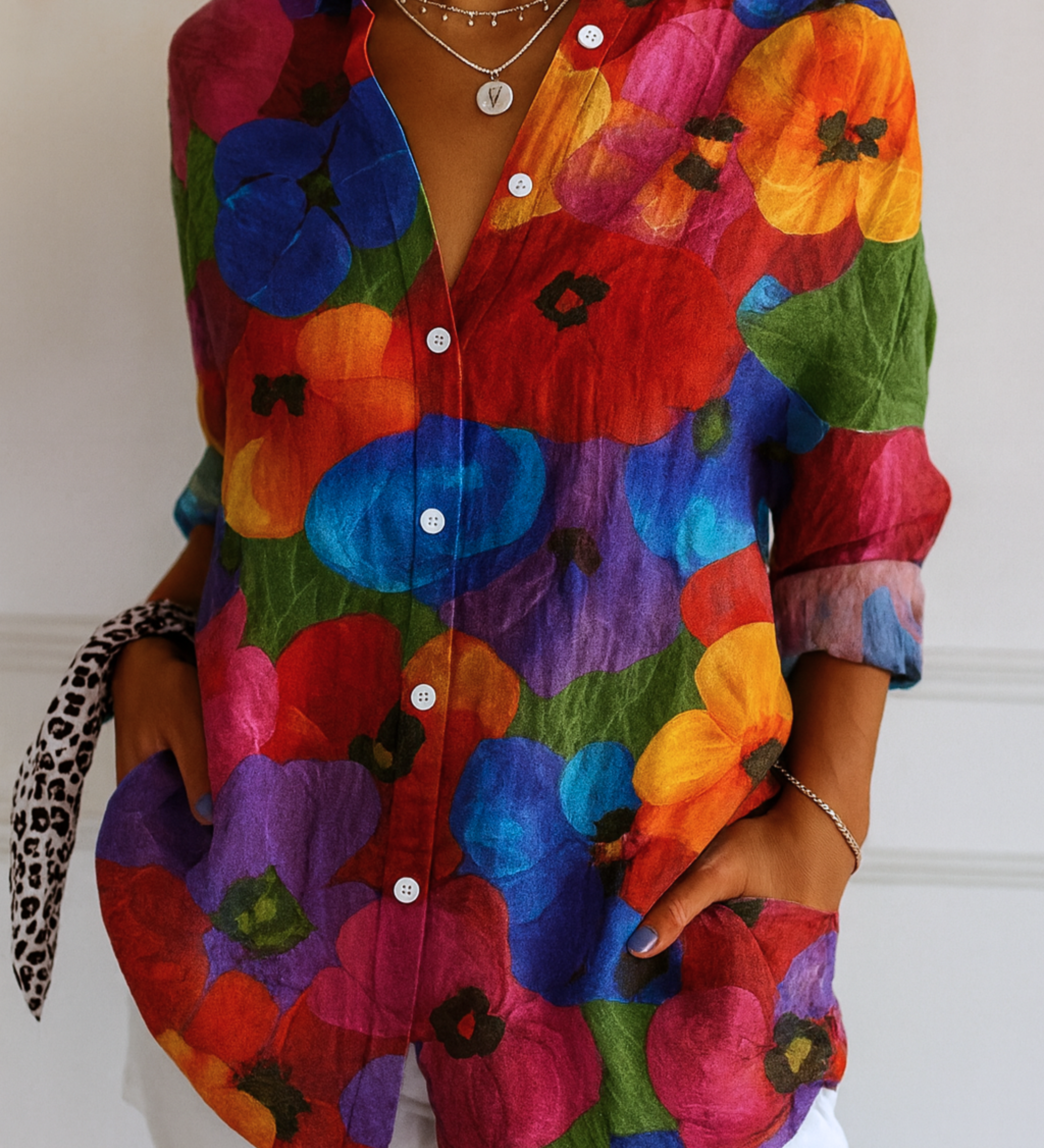 Astra colourful patterned blouse with a relaxed, flattering drape