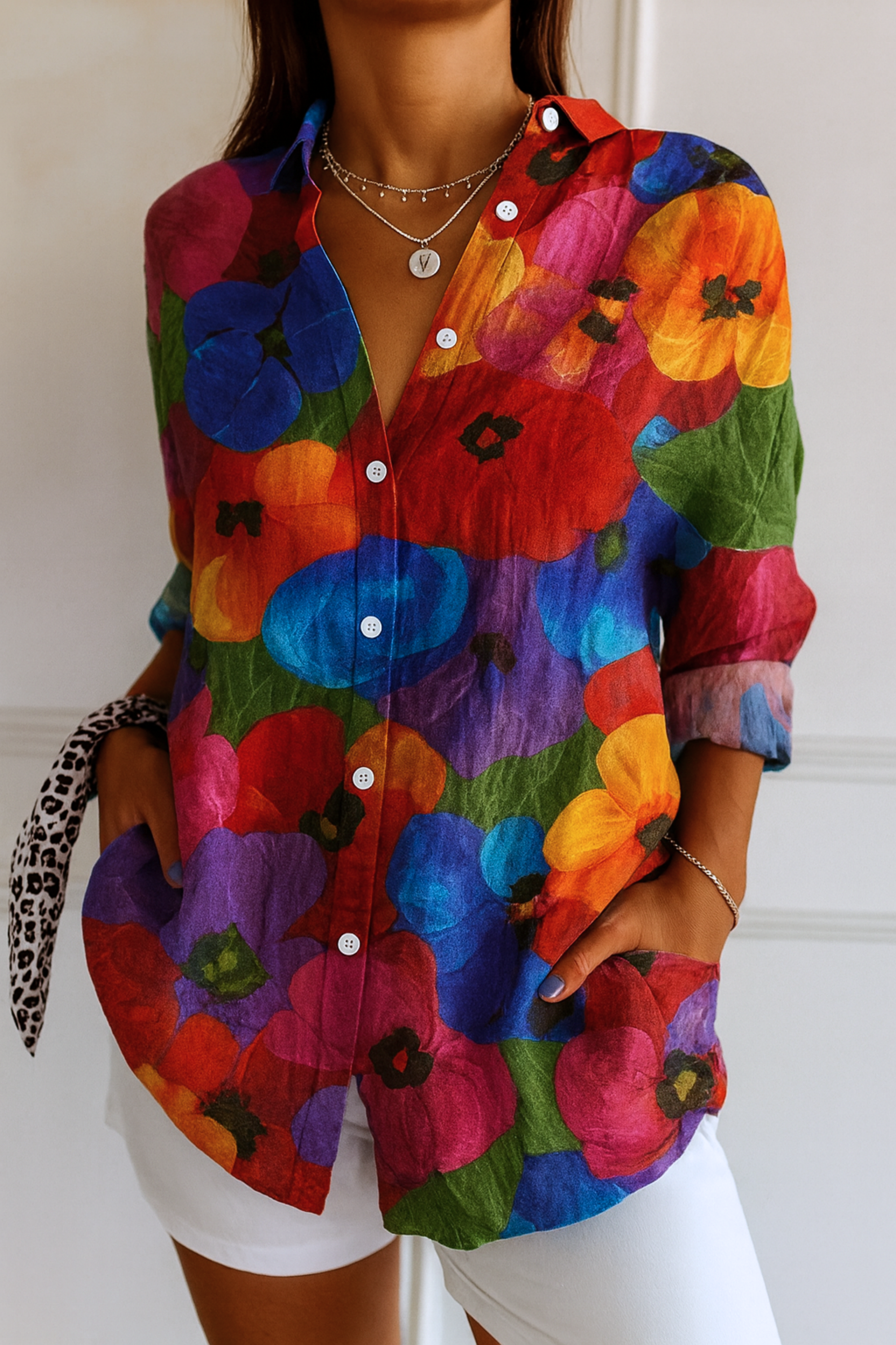 Astra colourful patterned blouse with a relaxed, flattering drape