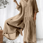 Bria luxe wide-leg linen jumpsuit with mid-waist fit shown in a relaxed silhouette