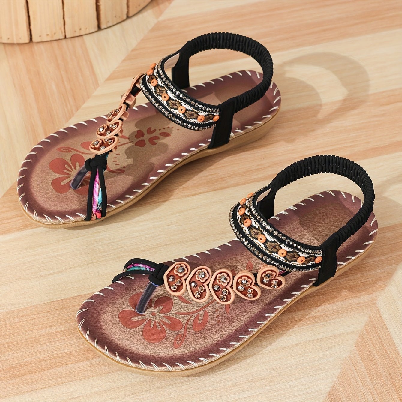 Nika beaded comfort sandals shown in a neutral shade with decorative accents