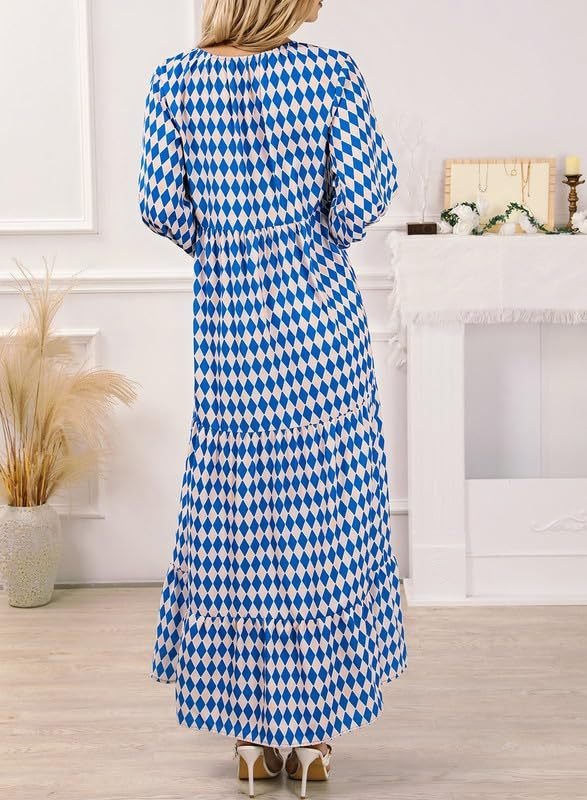 Vanessa boho puff maxi dress with V-neckline, puff sleeves and ruffled A-line hem