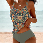 Ahanita printed two-piece tankini with double straps, U-neckline and high-waisted bottom