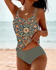 Ahanita printed two-piece tankini with double straps, U-neckline and high-waisted bottom