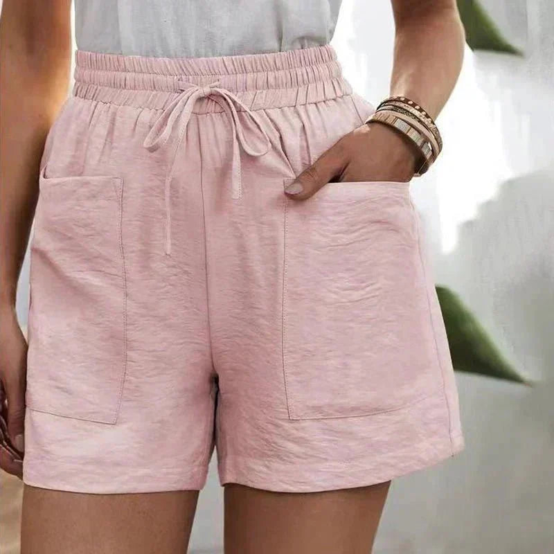 Alani effortless linen blend shorts with elastic waistband and side pockets