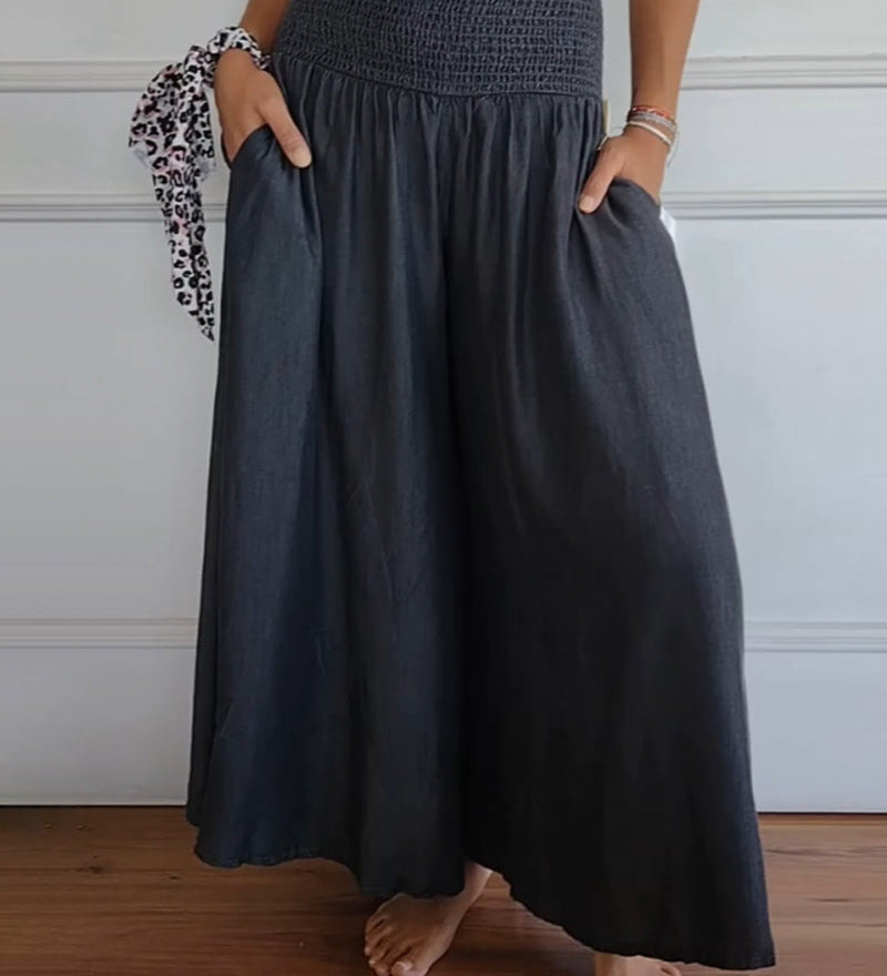 Miray high-waist wide-leg pants with soft elastic waistband in gray