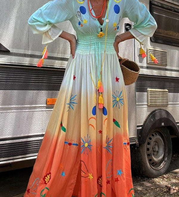 Demeter Dusk Bloom maxi dress with ombre floral print and V-neckline