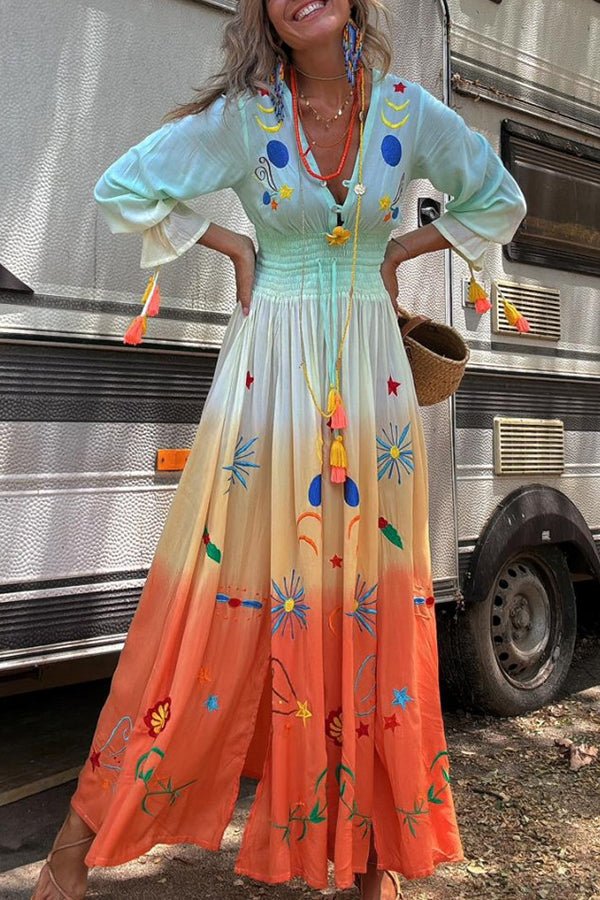 Demeter Dusk Bloom maxi dress with ombre floral print and V-neckline