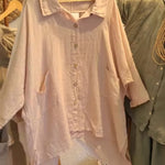 Lineth casual buttoned linen-cotton blouse with shirt collar and 3/4 sleeves